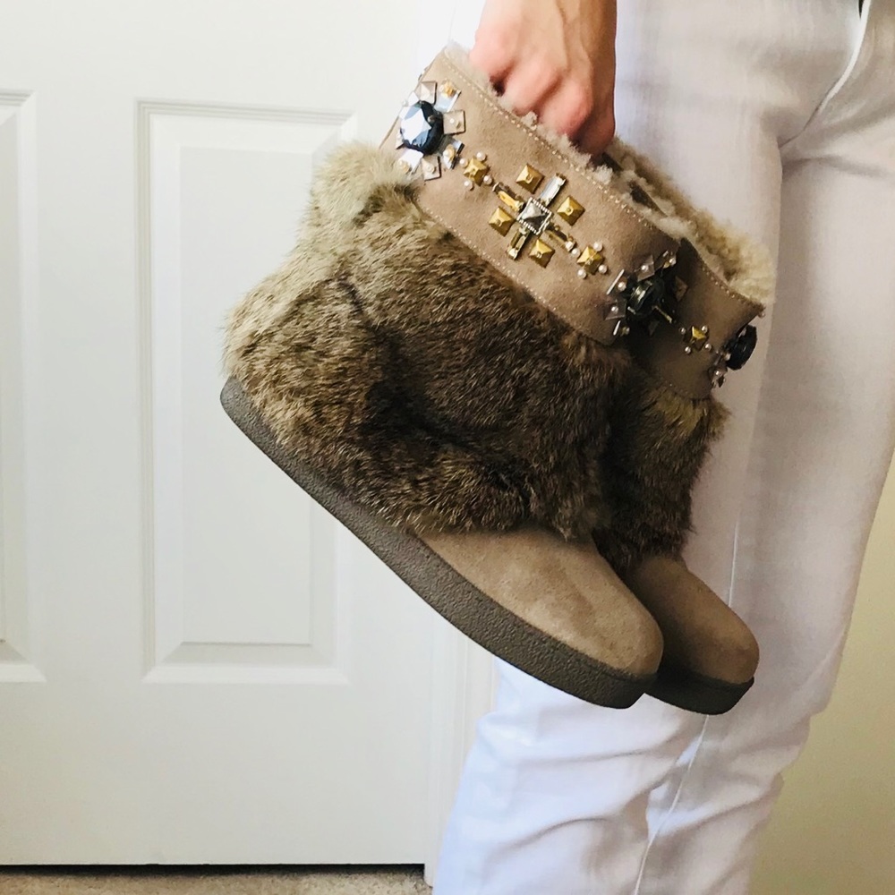 Tory Burch Curran Embellished Fur Boots